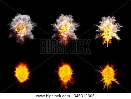 6 Round Explosions Of Rocket Interception Blast Or Ack-ack Shell Hit Or View From Top On Bang Isolat