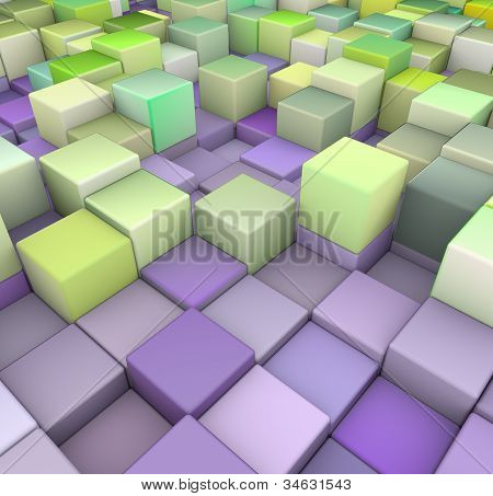 abstrakt 3d WÃ¼rfel-Kulisse in grÃ¼n und pueple