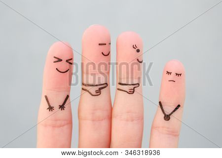 Fingers Art Of People. Concept Children Bullying Their Classmate.