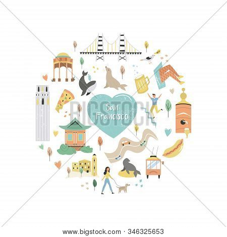 San Francisco Hand Drawn Flat Vector With Symbols