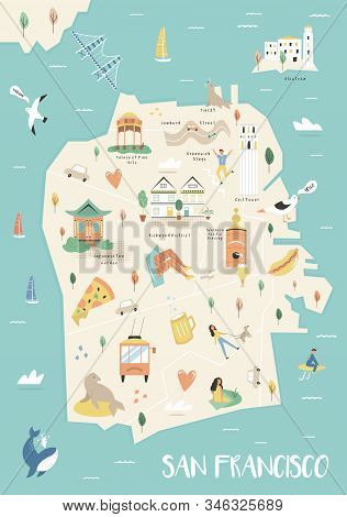 San Francisco Illustrated City Map With Landmarks