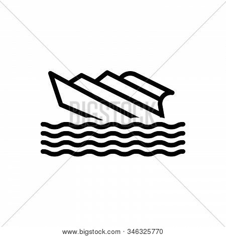 Black Line Icon For Shipwreck Capsized Stormy Waves Crashing  Transport Rafting