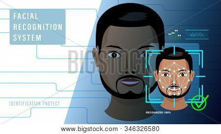 Facial Recognition System. Identification Protect. Vector Illustration.