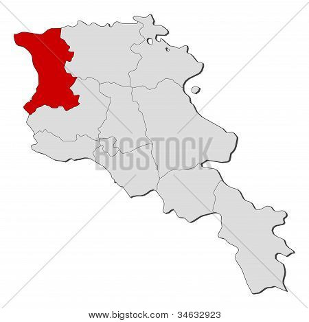 Karte von Armenien, Shirak hervorgehoben