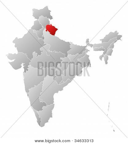 Mapa Indie, zvýrazněné Uttarakhand