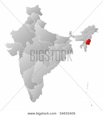 Carte de l'Inde, a mis en évidence de Manipur