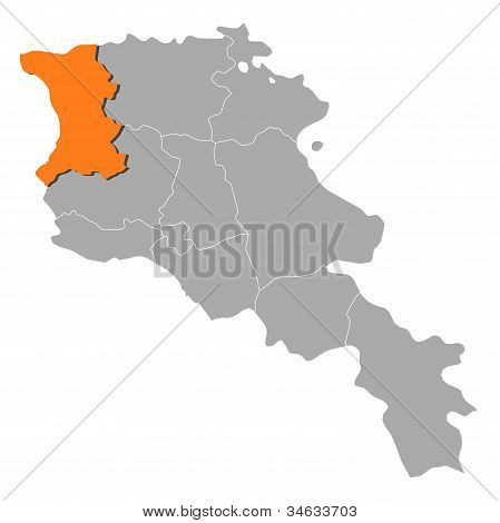 Karte von Armenien, Shirak hervorgehoben