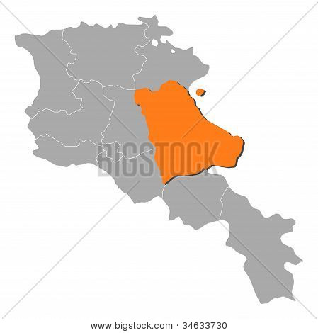 亚美尼亚，突出了 Gegharkunik 的地图