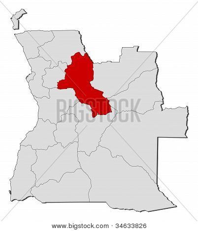 Karte von Angola, Malanje hervorgehoben