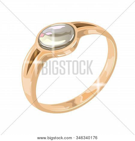 Golden Round Diamond Solitaire Ring In Traditional Vintage Style. Elegant Accessory Is Best Luxury G