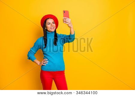 Portrait Of Her She Nice Attractive Lovely Pretty Cheerful Cheery Girl Stylist Image Maker Making Ta