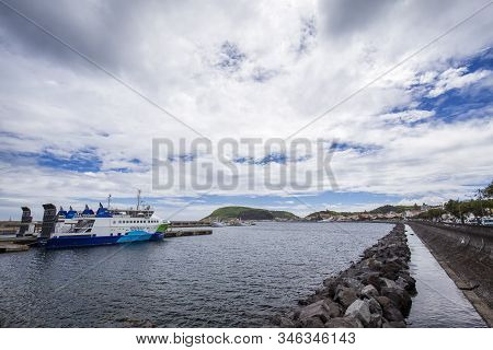Horta, Portugal - August 11: A Ferry Gets Ready To Load Passengers To Go To Pico Island From Horta, 