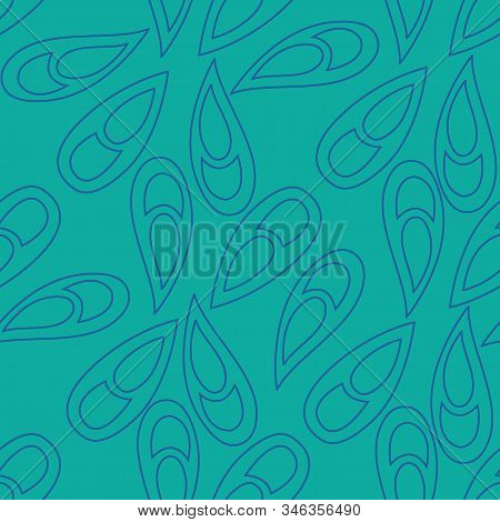 Vector Seamless Pattern Ginko Wax With Blue Arabesques And Turquoise Background