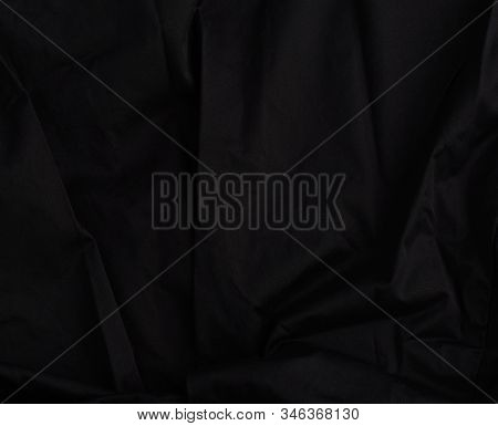 Texture Of Black Cotton Fabric With Waves, Full Frame, Fabric For Sewing Clothes, Shirts. Design Ele