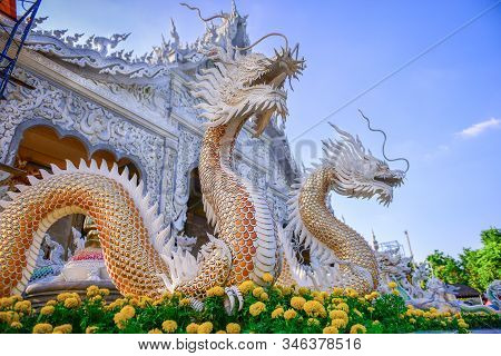 King Of Nagas At Temple Thailand Culture