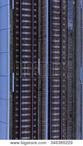 Top View Abstract Railroad Track Parallel Lines Infrastructure Transportation Object Industry Blue T