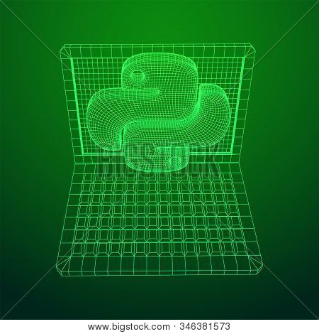 Python Code Language Sign With Notebook Laptop Device. Programming Coding And Developing Concept. Wi