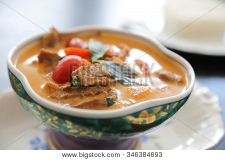 Roasted Duck In Red Curry With Rice , Traditional Thai Food