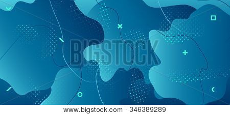 Blue Fluid Poster. Modern Wave Background. Abstract Memphis Ornament. Gradient Graphic Pattern. Mini