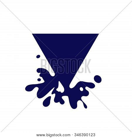 Dripping Triangle Dark Blue Icon. Liquid Paint Flows. Melted Logo. Current Paint, Stains. Mockup Of 