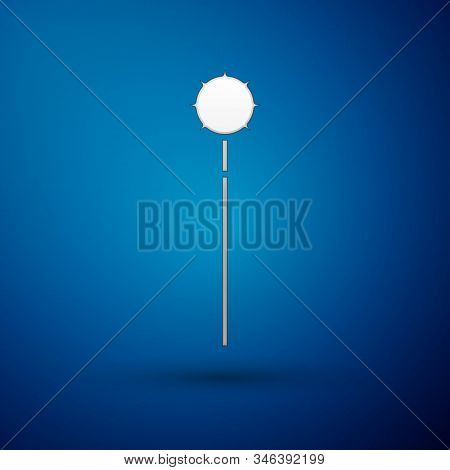 Silver Medieval Chained Mace Ball Icon Isolated On Blue Background. Medieval Weapon. Vector Illustra