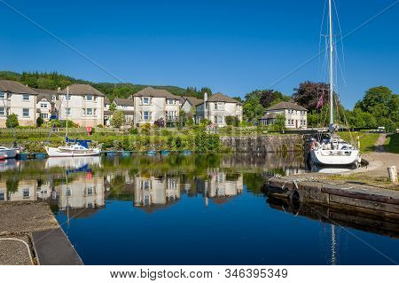 Ardrishaig Bay And Village Houses. Entrance To Crinan Chanel, Scotland.