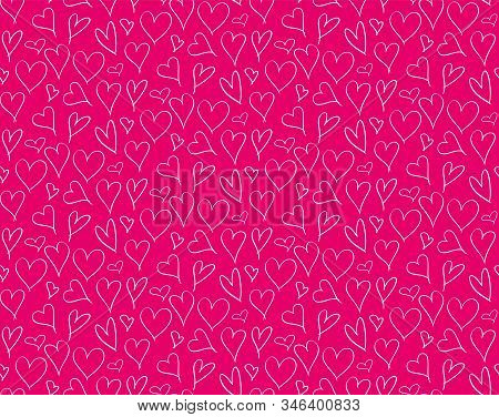 Hand Drawn Doodle Seamless Pattern With Hearts.