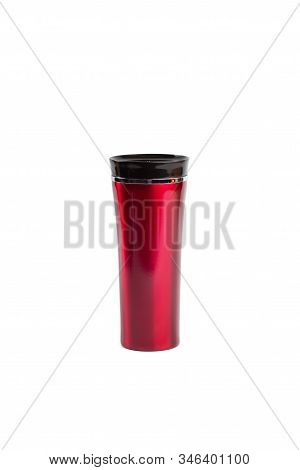 Red Burgundy Thermo Mug On A White Background Isolated