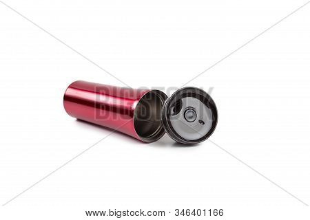Red Burgundy Thermo Mug On A White Background Isolated
