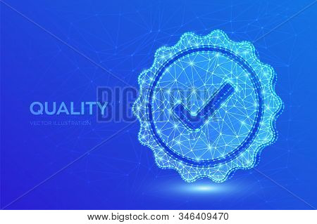 Quality. Low Polygonal Quality Icon Check. Standard Quality Control Certification Assurance. Guarant
