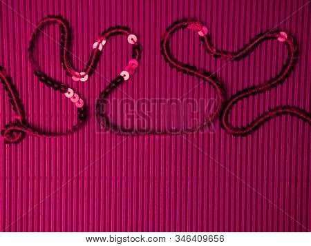 Sparkly, Seamless Pink Sequined Heart Shaped, Festive Background With Dcorations. Christmas. Valenti