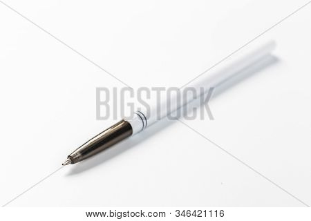 Ballpoint Pen Isolated On A White Background. Nice Pen Mockup For Corporate Business Identity Presen