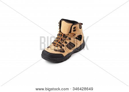 Mens Winter Boots Beige For Expeditions Of Travel Isolated On A White Background