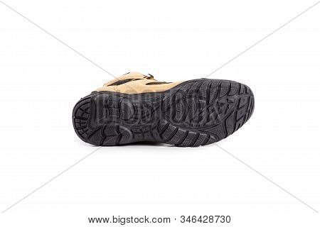 Mens Winter Boots Beige For Expeditions Of Travel Isolated On A White Background