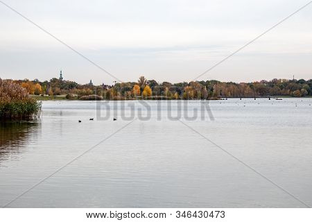 Autumnal View From Lake Cospudener See A Former Brown Coal Opencast Mine In The South Of Leipzig In 