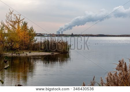 Autumnal View From Lake Cospudener See A Former Brown Coal Opencast Mine In The South Of Leipzig In 