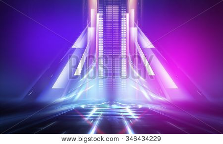 Ultraviolet Abstract Light. Diode Tape, Light Line. Violet And Pink Gradient. Modern Background, Neo
