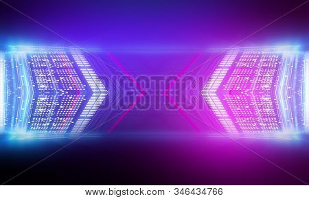 Ultraviolet Abstract Light. Diode Tape, Light Line. Violet And Pink Gradient. Modern Background, Neo