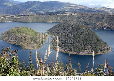 The two islands in lake Cuicocha Ecuador