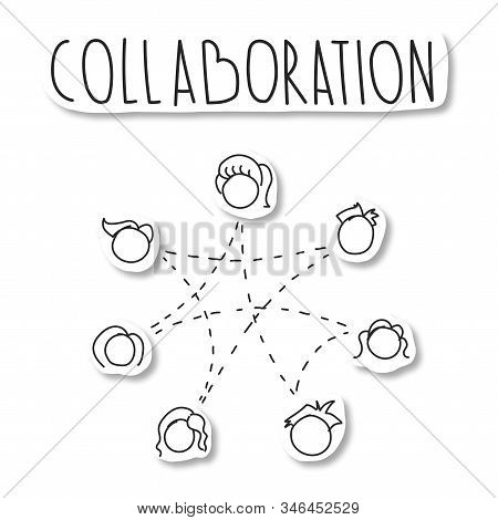 Collaboration Lettering With Group Of Diverse People Connected In Circle Of Friendship, Cooperation,