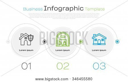 Set Line House With Shield, Warehouse And House. Business Infographic Template. Vector