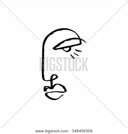 Simple Hand Drawn Trendy Line Art Fashionable Human Portrait. Modern Abstraction. Monochrome Black A