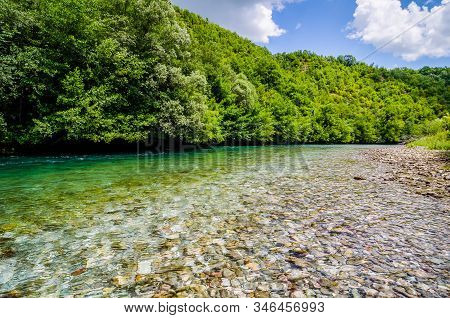 River Black Drin As A Border Line Between Albania And North Macedonia