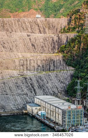 Water Dam Near Fierza In Albania In Summer