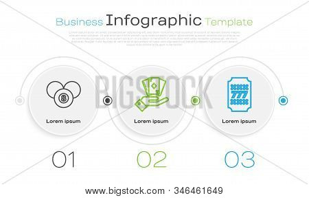 Set Line Billiard Pool Snooker 8 Ball, Hand Holding Deck Of Playing Cards And Slot Machine With Luck