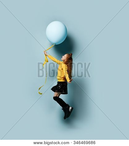 Ginger Teenage Female With Fancy Hairstyle, In Yellow Sweatshirt, Black Skirt, Knee-highs, Boots. Sh