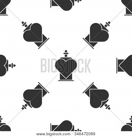 Grey Bottle With Love Potion Icon Isolated Seamless Pattern On White Background. Valentines Day Symb