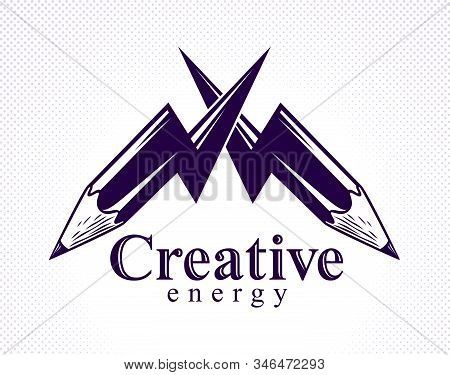 Creative Energy Power Concept Shown By Two Pencils In A Shape Of Lightning Bolts Crossed, Vector Log