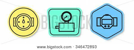 Set Line Wind Rose, Gauge Scale And Diving Watch. Colored Shapes. Vector