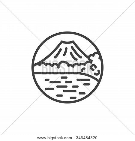 Volcano Mountain Landscape Line Icon. Linear Style Sign For Mobile Concept And Web Design. Island Wi